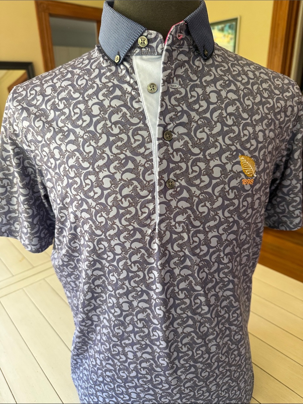 Greyson Men's Grey Patterned Polo Shirt with Contrast Collar
